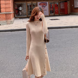 Autumn New Women Fashion Sweater Dress O-Neck Long Sleeve A-Line Knitted Solid Vestidos Femme