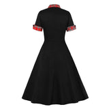 2021 Contrast Tartan Collar and Cuff 1950s Vintage Black Midi Dress Rockabilly Button Up Elegant Women 95% Cotton Swing Dresses