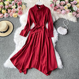 Women Single-Breasted Shirt Dress Spring Summer Lace Up Casual Long Sleeve Clothes 2021 Dresses