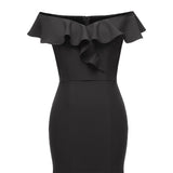 Maxi Long Formal Ruffle Sleeve Off Shoulder Sheath Bodycon Slim Slit Sexy Evening Party Dresses