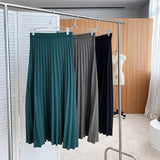 Women High Waist Pleated Solid Suede Elegant Zipper A-Line Skirts