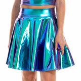 Summer Sexy Laser High Waist Mini PU Leather Skirt Club Party Dance Shiny Holographic Skirts Harajuku JK Metallic Pleated Skirts