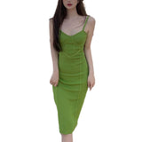 Spaghetti Straps Knit Beach Holiday Midi Dress Club Party Elegant  Bodycon Sleeveless Slip Women's Summer Clothes Outfits