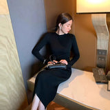 Winter Women Knitted Sweater Long Sleeve Basic Solid Slim Midi Bodycon Dress