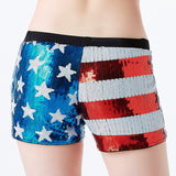 Sexy Club Dance Performance American US Flag Sequin Stars and Stripes Elastic Waist Stretchy Mini Women Summer Shorts
