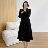 2021 Autumn Winter Women's Long-Sleeved Sweater Outwear Cardigan Suit Collar Singles Breasted Knitted A-line Dress