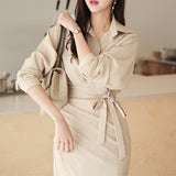 Women Bandage Elegant Shirt Dress New V-Neck Long Sleeve Office Lady Fashion Tide Spring Autumn dresses