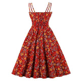 Multicolor Floral Print Tie Front Spaghetti Strap Swing High Waist Vintage Fit and Flare Dress