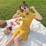 Summer Retro Elegant Dress Women Floral Print Sexy Kawaii Dress Casual Holiday Cheongsam Fishtail Party Mini Dresses 2021 New