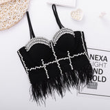 Sexy Rhinestone Camis in Bra Corset Crop Top To Wear Out Push Up Bustier Female Clothing