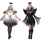 Halloween sexy Costumes Women Cosplay dress Fantasy Party Fancy Dress Adult White Black Angel Costume Wings headwear
