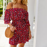 Sexy Off Shoulder Leopard Print Casual Ruffle Short Sundress Summer Beach Mini Dress