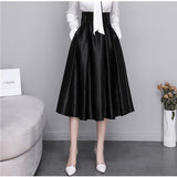 Silk Women Summer High Waist Solid Party Casual Satin A Line Skirt