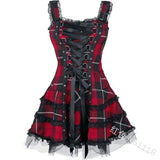 Spaghetti Straps Gothic Style Dress Slim Waist Short Medieval Cosplay Costumes Women Sleeveless Cross Lace Up Streetwear