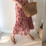 Summer Korean Retro Floral Print Dress for Women Elegant Fit Chic Hepburn Long Dress Female Pretty Party Casual Dress 2021 New