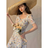 Summer Floral Print Dress Women Elegant Sweet Casual Chic  Beach Dress Female French Party Holiday Outdoor Korean Dress 2021 New