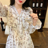 Summer Chiffon Elegant Floral Dress Women Print Sweet Casual Pretty Party Dress Female Casual Holiday Korean Sweet Dress 2021