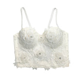 Sexy Corset Embroidery Flowers Nightclub Party Short Women Camis In Bra Cropped Off Shoulder Crop Top YH8311