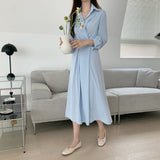 2021 Autumn Long White Shirt Dress Button Casual Solid Maxi Dress Women Elegant Clothes