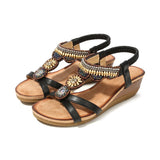 Women Wedges Sandals Slip On Open Toe Round Toe Platform Ethnic Style Summer Female Shoes Plus Size