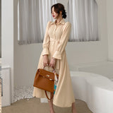 Female Single-Breasted Shirt Dress 2021 Spring Elegant Long Sleeve Belted Women Dress A-Line Vestidos