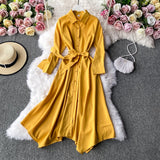 Women Single-Breasted Shirt Dress Spring Summer Lace Up Casual Long Sleeve Clothes 2021 Dresses