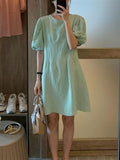 Summer Dress Vintage Puff Sleeve Loose Mini Casual Women'  Casual Vestido Clothes