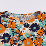 Multicolor Floral Print A Line Bishop Sleeve Elegant Long Sleeve Belted Vintage Midi Dress