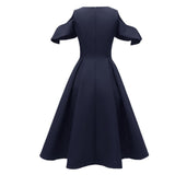 Women Cold Shoulder Ruffle Sleeve Robe Pin Up Swing Vintage Retro Formal Evening Party Ladies Dresses