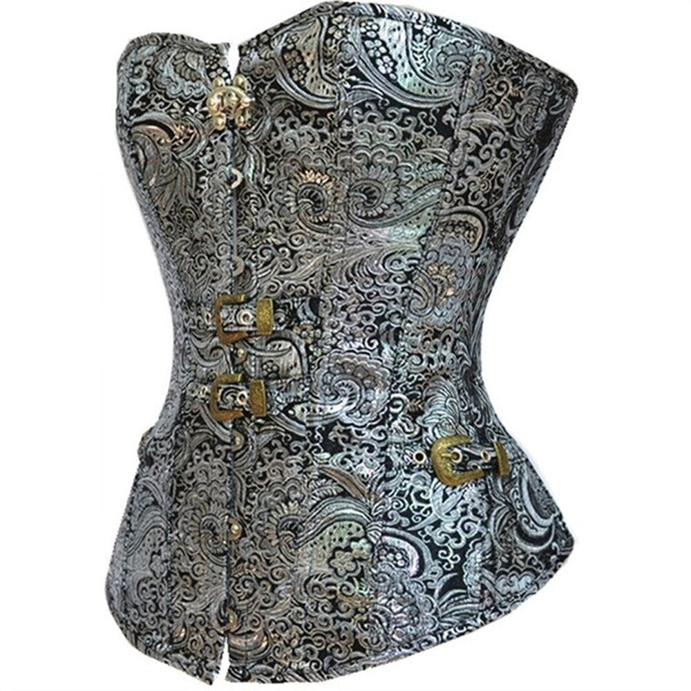 Sexy Vintage Gothic Floral Silver Lace Up Back Victorian Corset Lingerie Top Waist Trainer Body Shaper