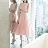 2021 Elegant Summer Party Women High Waist Sexy Sleeveless Pink A-Line Office Ladies  Tank Dress Vestidos