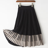 Women Spring New Knitting High Waist Casual A-Line Pleated Piano Keyboard Skirts