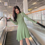 Autumn Winter Women Casual A-line Sweater Dress Female Long Sleeve Knitted Mini Dress Vestidos