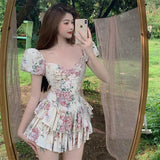 Sexy Party Mini Dresses Summer Ladies Print Puff Sleeve Club Outfits for Women Cute Bodycon Kawaii Beach Vintage Dress