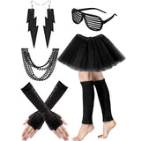 6 pcs/set 80s Adult Tutu Skirt Leg Warmers Fishnet Gloves Earrings Necklace Shutter Glass Party Dress Up