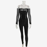 Off shoulder Black Mesh Night Club Skinny Long Sleeve Lace up See through Rompers Women Jumpsuits