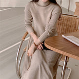 Winter Elegant Warm Turtleneck Ladies A-line Sweater Dress Full Sleeve Slim Waist Women Knitted Maxi Vestidos