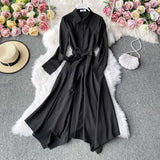 Women Single-Breasted Shirt Dress Spring Summer Lace Up Casual Long Sleeve Clothes 2021 Dresses