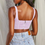 Square Neck Ruched Summer Crop Top Club Sexy Outfits Party Mesh Tank Corset