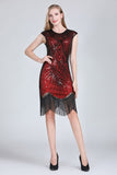 1920s Vintage Flapper Party Art Deco Great Gatsby Dress Shiny O-Neck Cap Sleeve Sequin Bead Fringe Embellished Dress