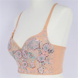 Women Camis Corset In Bra Sexy Beaded Embroidery Cropped Crop Top With Low Cup Push Up Bustier