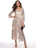 equins Champagne Evening Shawl One-piece Type V-neck Formal Occasion Dress Tulle Embroider Dress S-XL Size Dress