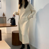 Female Casual Turtleneck Full Sleeve Straight Knitted Dress Women Autumn Winter Thicken Sweater Dress