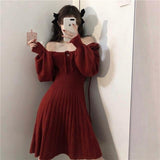 Sweet Knitted Dress Women Winter Elegant Kawaii Mini Dress Female Japanese Style Korean Party Dress Christmas Clothes Women 2021