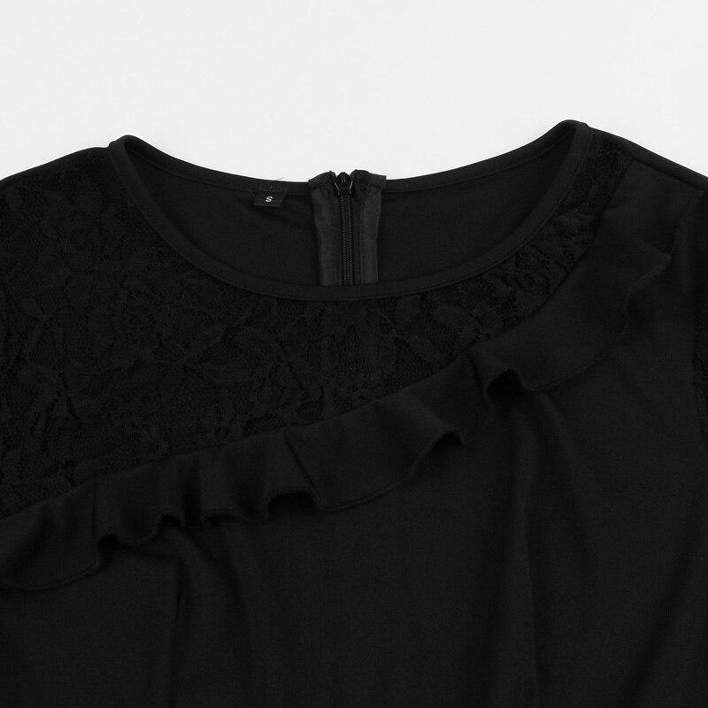 Contrast Lace Layered Flounce Sleeve Elegant Black Party Night Ladies Ruffle A Line Retro Dress