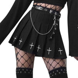High Waist Mini Black Skirts Gothic Streetwear Cross Print Pleated Women Casual College Lolita Harajuku Streetwear Skater