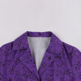 Cute Purple Cat Print Summer Short Sleeve High Waist Robe Pin Up Swing Vintage Party Casual Dress