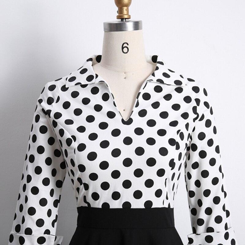 2021 White and Black Two Tone Polka Dot Elegant Vintage Midi Dress for Women Three Quarter Sleeve Winter Office Ladies Clothes