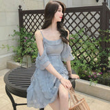 Summer Fairy Dress Women French Sexy Backless Ruffles Designer Mini Dress Casual Slim Fit Korean Kawaii Dress