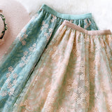Summer Women Mesh Floral Embroidery A-line High Waist Sweet Skirt Streetwear